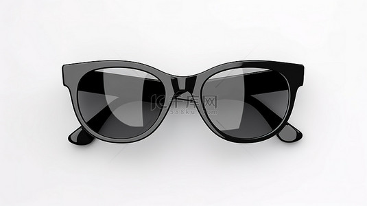 白色背景下逼真的黑色太阳镜的 3D 插图