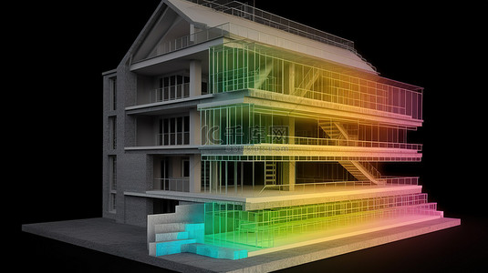 建筑隔热层的可视化和蓝图上的细节与能效比较图