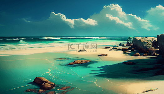 海滩壁纸背景图片_大海海滩礁石背景青蓝色