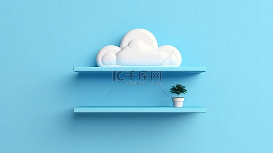 经典导读背景图片_经典蓝色色调的当代空架子，白色多云背景 3D 渲染