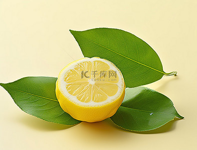 水果半个背景图片_半个带叶子的柠檬