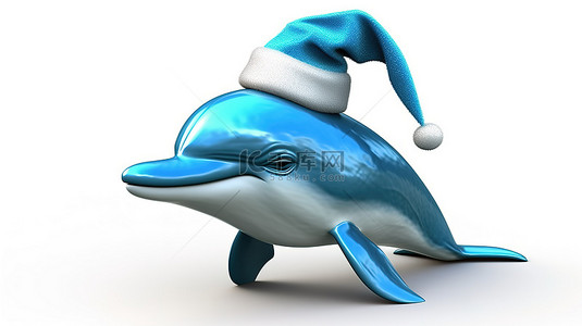 水节日背景图片_欢快的 3d 海豚，戴着节日圣诞帽