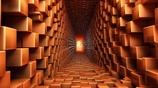 构造的抽象块隧道的 3D 插图