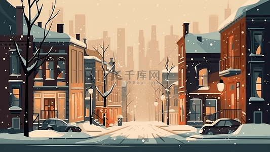 卡通房子冬天马路白色雪地1
