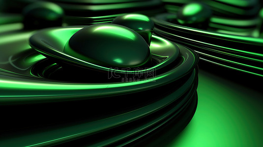 黑色和绿色色调的 3D 渲染背景