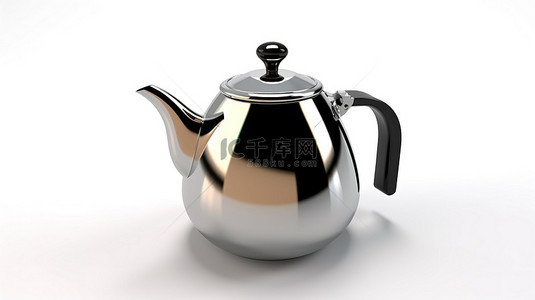 茶壶西式茶壶背景图片_显示空 3D 渲染的白色背景咖啡壶