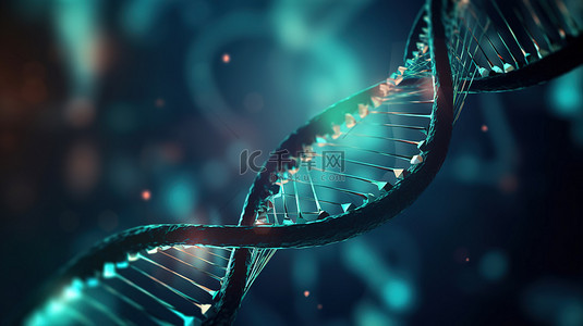 基因dna背景图片_遗传生物技术概念 3D 渲染抽象 DNA 分子在发光背景上与复制空间