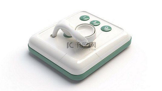 服务电话图标背景图片_隔离在白色老式电话听筒绿色图标按钮与方形白色 3D 渲染