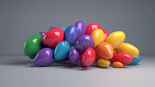 3d 插图中的 19 个彩色气球非常适合在灰色背景中隔离的儿童商店销售