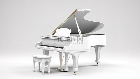 白色音乐符号背景图片_一架永恒的白色钢琴的 3d 渲染
