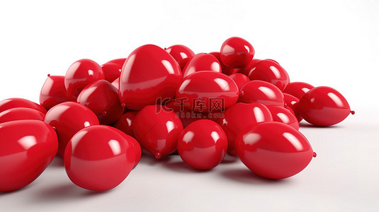 白色浪漫背景图片_3d 中的红色气球在白色背景下脱颖而出