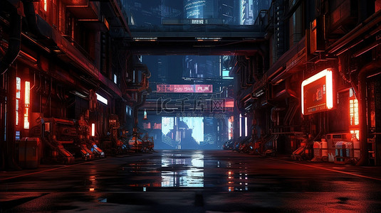 科幻城市背景图片_宽敞的赛博朋克背景，用于添加 3D 角色渲染