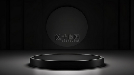 黑色3d展台背景图片_时尚产品展示中的高架黑色底座，带有空背景 3D 渲染