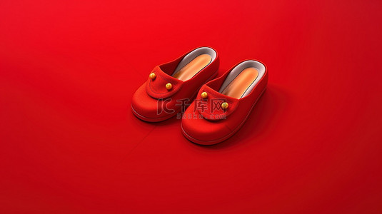 衣服服装图标背景图片_带有服装图标拖鞋的红色背景按钮的 3D 渲染