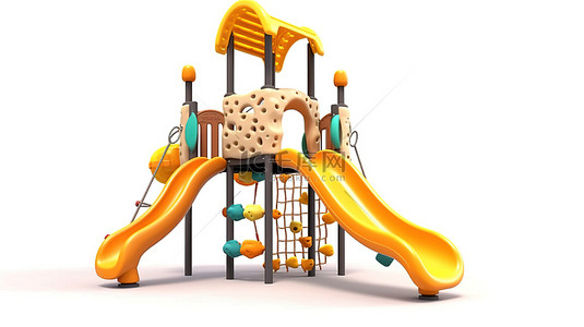 游乐场攀爬背景图片_逼真的游乐场公园双扭曲攀爬设备 3D 供白色背景的孩子使用