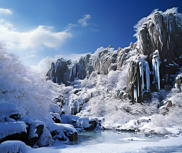 风景中有积雪覆盖的岩石