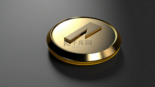 金色向上箭头图标 3D 渲染灰色圆形键按钮，用于 ui ux 界面设计