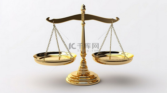 在法庭上背景图片_在白色背景上隔离的黄金司法尺度的 3D 渲染