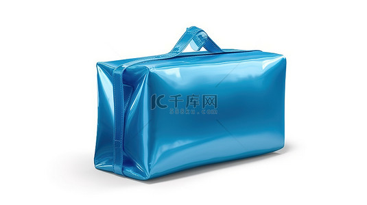塑料袋子背景图片_白色背景与蓝色袋子隔离的 3D 渲染