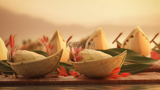 素三鲜饺子背景图片_端午节粽子美食竹篮