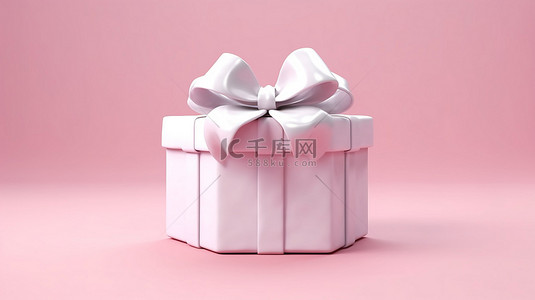 令人惊叹的柔和粉色背景，带有 3D 渲染的开放式白色礼物，装饰着可爱的蝴蝶结