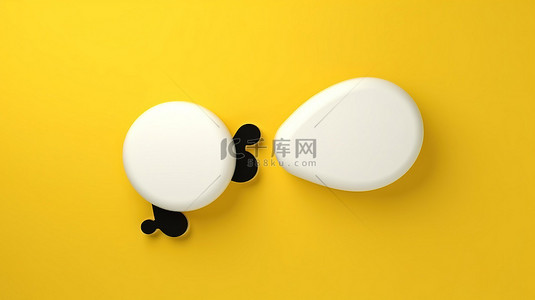 黑色气泡对话框背景图片_黄色背景，带有 3D 渲染的白色和黑色语音气泡符号，用于评论或对话