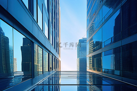 城市办公背景图片_空荡荡的办公空间中的摩天大楼