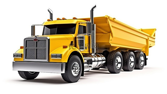 白色背景下大型美国卡车和拖车自卸卡车的 3D 插图