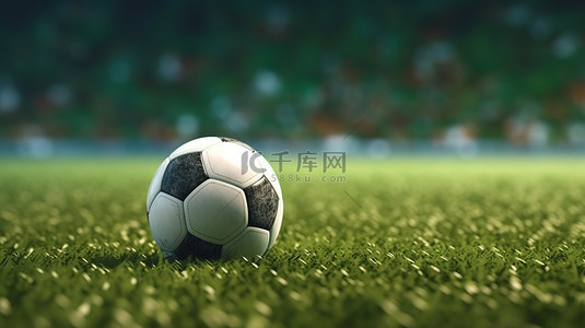 球场卡通背景图片_时尚的足球位于球场中心等待开球令人惊叹的 3D 渲染