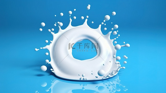 奶流背景图片_蓝色背景液体飞溅隔离奶滴圆形形成 3d 渲染