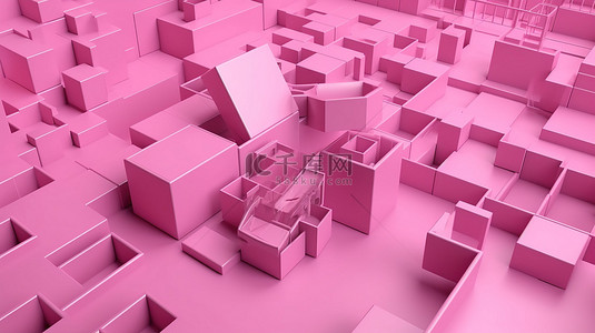 粉色 3D 渲染优惠券促销图标符号的透视图