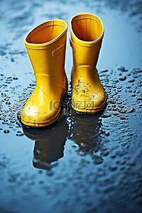 橡背景图片_黄色橡胶靴被水覆盖