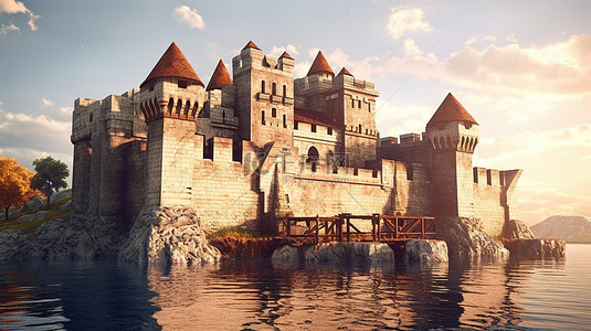 城堡城堡背景图片_中世纪城堡的 3d 渲染