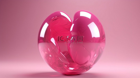 浪漫的粉红色心形球体令人惊叹的 3D 渲染的爱和惊喜