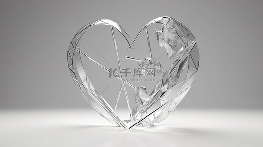 3d 破碎的心图标离婚标志和爱情结束符号的插图在白色背景上的线性轮廓