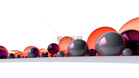 充满活力的淡紫色球体，在催眠的 3D 设计中覆盖红色和橙色斑点