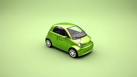 绿色城市汽车 3D 插图上创意设计的空白表面