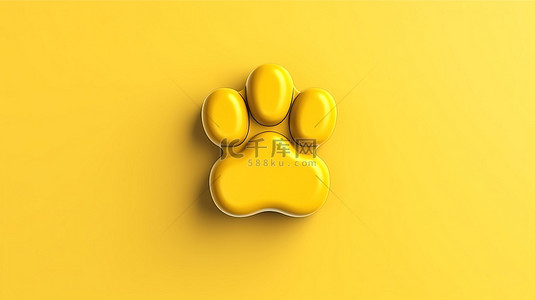 猫狗爪子背景图片_在充满活力的黄色背景上隔离的宠物爪子图标的最小 3D 渲染