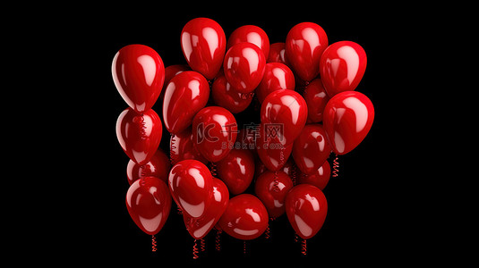 红色文字背景背景图片_手写字母气球 3d 红色气球隔离在黑色