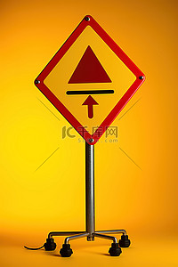 吊瓶杆子背景图片_黄色背景下的一根杆子上有一个警告标志