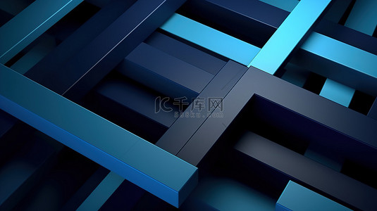 优雅的几何蓝色条纹简单而平面的 3D 插图非常适合商业和企业模板
