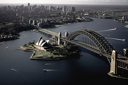 悉尼海港大桥背景图片_海港大桥和悉尼的鸟瞰图