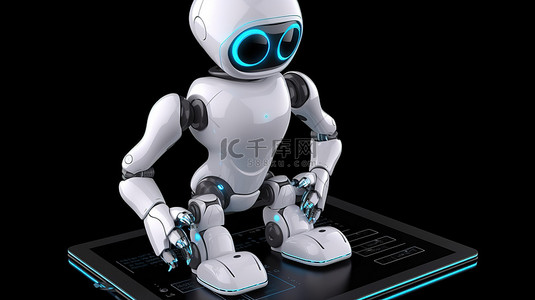 可爱的机器人背景图片_数字平板电脑以可爱的 3d 呈现 ai 机器人