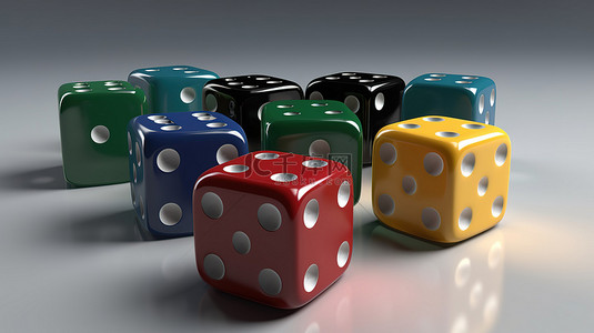 纸牌设计元素背景图片_在白色背景上隔离的不同设计的 3D 游戏骰子集合