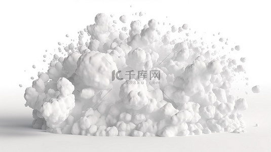 白色背景上的 3D 渲染中的白色泡沫
