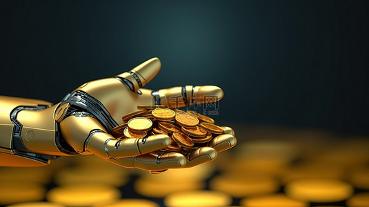 取钱漫画背景图片_金融科技概念中 3D 机器人手抓取的金币