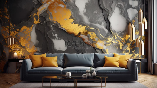 优雅的黑色和金色北欧墙壁装饰，具有现代风格 3D 抽象大理石壁纸树脂晶洞图