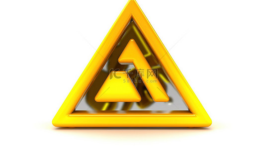 白色背景上隔离的高压警告黄色三角形符号的 3d 渲染