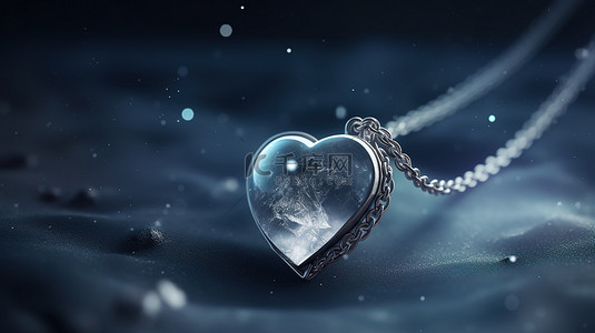 泡泡森林背景图片_3D 渲染水晶心形项链，飘落的雪花和满月背景