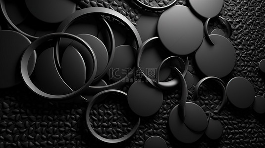 黑图案背景图片_优雅的抽象几何壁纸，带有黑圈设计 3D 渲染